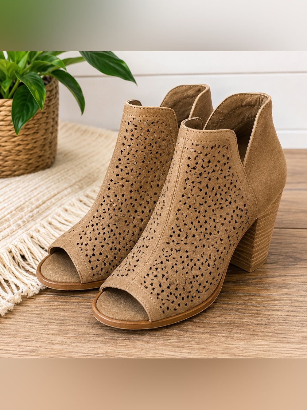 Restricted Perforated Peep Toe Heels – Camel/Tan | Size 8.5